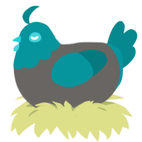 A grey and teal chicken with a head pattern