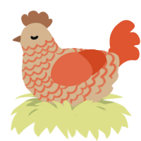 A beige and vermilion chicken with a lace pattern