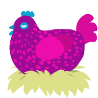 A plum and fuchsia chicken with a speckle pattern