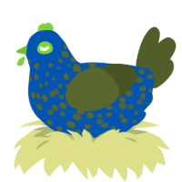 A ultramarine and olive chicken with a speckle pattern
