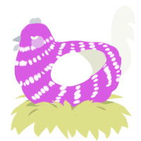 A orchid and white chicken with a bar pattern