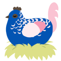 A ultramarine and rose chicken with a half-lace pattern