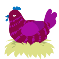 A maroon and plum chicken with a bar pattern