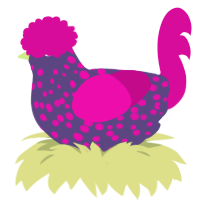 A overcast and fuchsia chicken with a speckle pattern