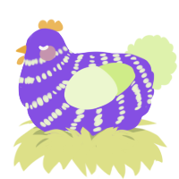 A blurple and apple chicken with a bar pattern