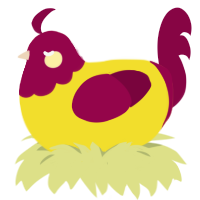 A yellow and maroon chicken with a head pattern