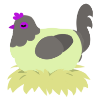 A apple and grey chicken with a head pattern