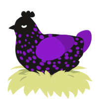 A sable and violet chicken with a speckle pattern