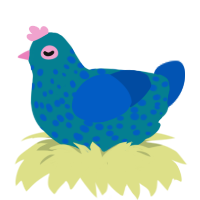 A sea and ultramarine chicken with a speckle pattern