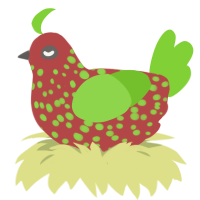 A red and grass chicken with a speckle pattern