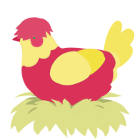 A crimson and yellow chicken with a head pattern