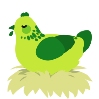 A lime and leaf chicken with a neck-speckle pattern