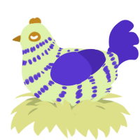 Cinnamon, a apple and indigo chicken with a bar pattern