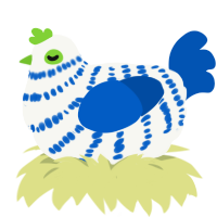 A white and ultramarine chicken with a bar pattern