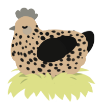 A beige and black chicken with a speckle pattern