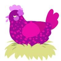 A plum and fuchsia chicken with a speckle pattern