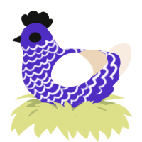 Menace, a indigo and cream chicken with a lace pattern