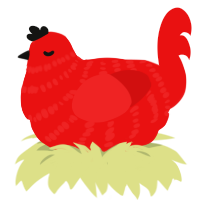 A red chicken with a bar pattern