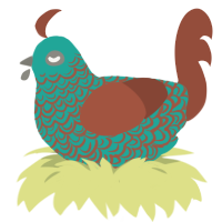 A turquoise and russet chicken with a double-lace pattern