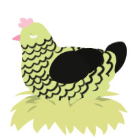 A lemon and black chicken with a lace pattern