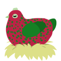 A crimson and leaf chicken with a speckle pattern
