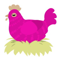 A fuchsia chicken with a bar pattern
