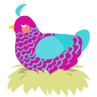 A fuchsia and aqua chicken with a lace pattern