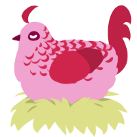 A pink and crimson chicken with a half-lace pattern