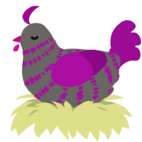 A grey and plum chicken with a bar pattern