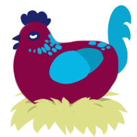 Rouge, a maroon and cerulean chicken with a neck-speckle pattern