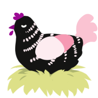 A black and rose chicken with a half-bar pattern