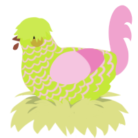A lime and pink chicken with a lace pattern