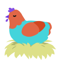 A aqua and vermilion chicken with a head pattern