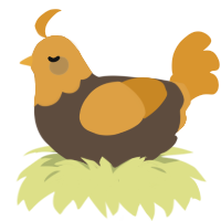 A bark and orange chicken with a head pattern