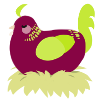 A maroon and lime chicken with a neck-band pattern
