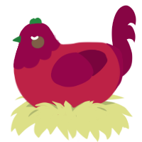 A crimson and maroon chicken with a head pattern