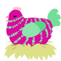 A fuchsia and spring chicken with a bar pattern
