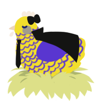 A yellow and indigo chicken with a lace pattern