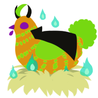 A gold and grass chicken with a bar pattern