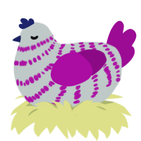 A silver and plum chicken with a bar pattern