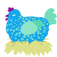 A sky and mint chicken with a speckle pattern
