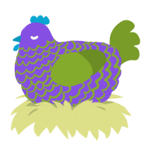 A blurple and chartreuse chicken with a lace pattern