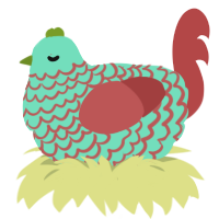 A mint and red chicken with a lace pattern