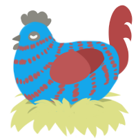 A sky and red chicken with a bar pattern