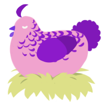 A pink and violet chicken with a half-lace pattern