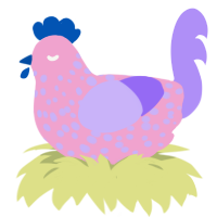 A pink and lilac chicken with a speckle pattern