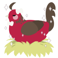 A crimson and bark chicken with a neck-speckle pattern