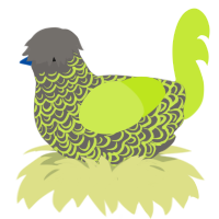 uranium ore, a grey and lime chicken with a double-lace pattern