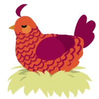 A vermilion and maroon chicken with a lace pattern