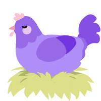 A lilac and blurple chicken with a head pattern